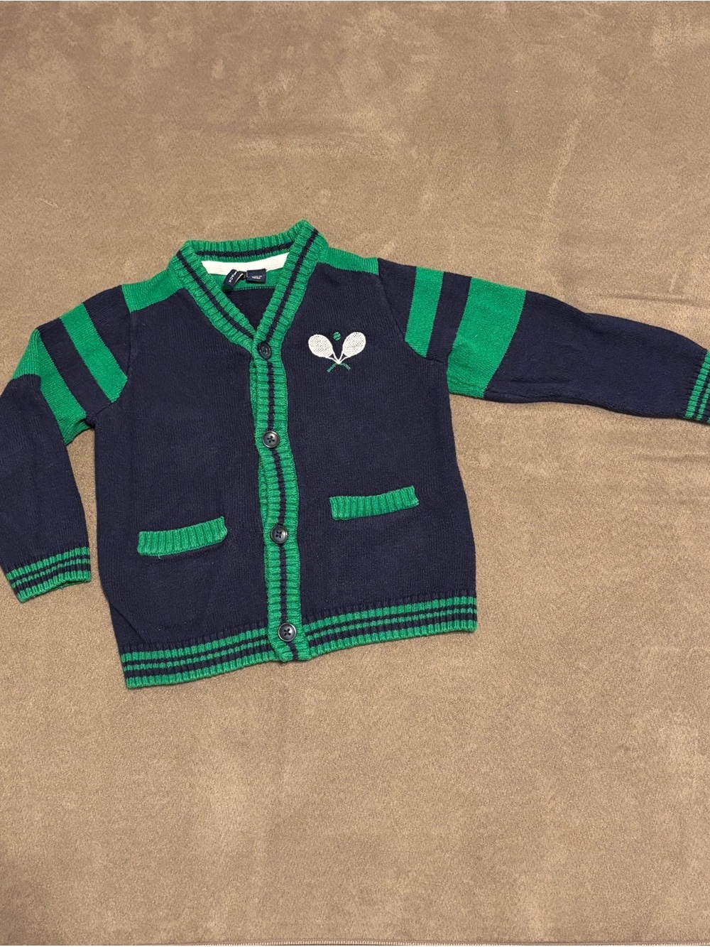 Janie and Jack Navy & Green Tennis Patch Cardigan Sweater